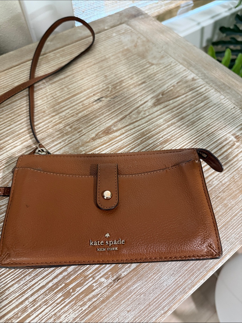 kate spade Brown Pebbled Leather Crossbody Wallet